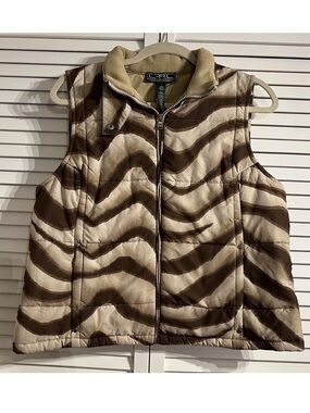 Lauren Ralph Lauren Active Women's Large Puffer Vest Brown Tan Zebra Print